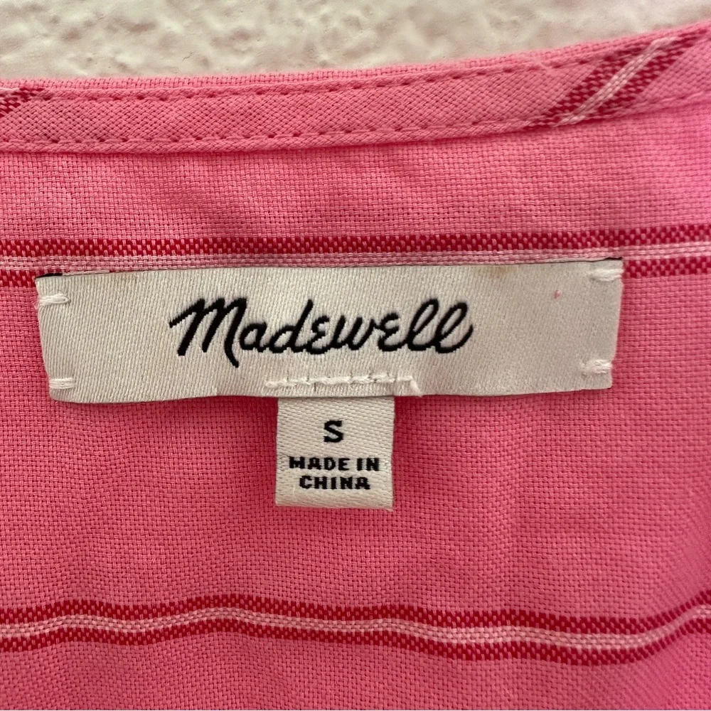 Madewell Pink‎ Cecilia Stripe Cotton Wrap Top Romantic Preppy Small